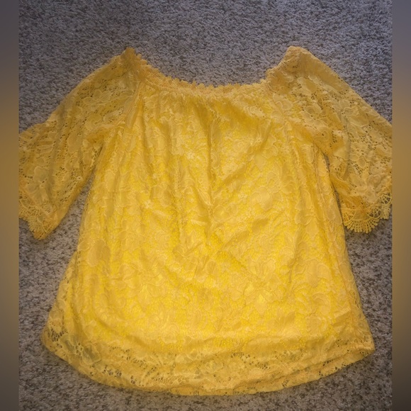 NWOT Women's 3/4 Sleeve Yellow Lace Summer Top Blouse Shirt - Picture 4 of 7